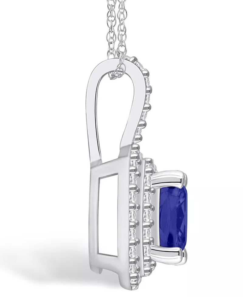 [14K] Tanzanite (2-1/3 Ct. T.W.) & Diamond (1/2 Ct. T.W.) Halo Pendant Necklace