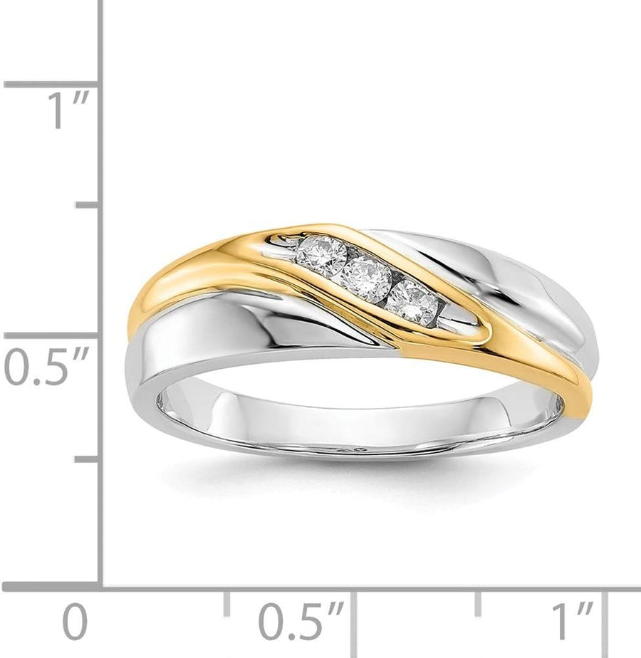 [14K, .15 Cttw.] Yellow & White Gold Two Tone Men's Diamond Ring Band