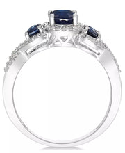 [14K] Gold Sapphire (1-1/3 Ct. T.W.) & Diamond (1/4 Ct. T.W.) 3-Stone Ring