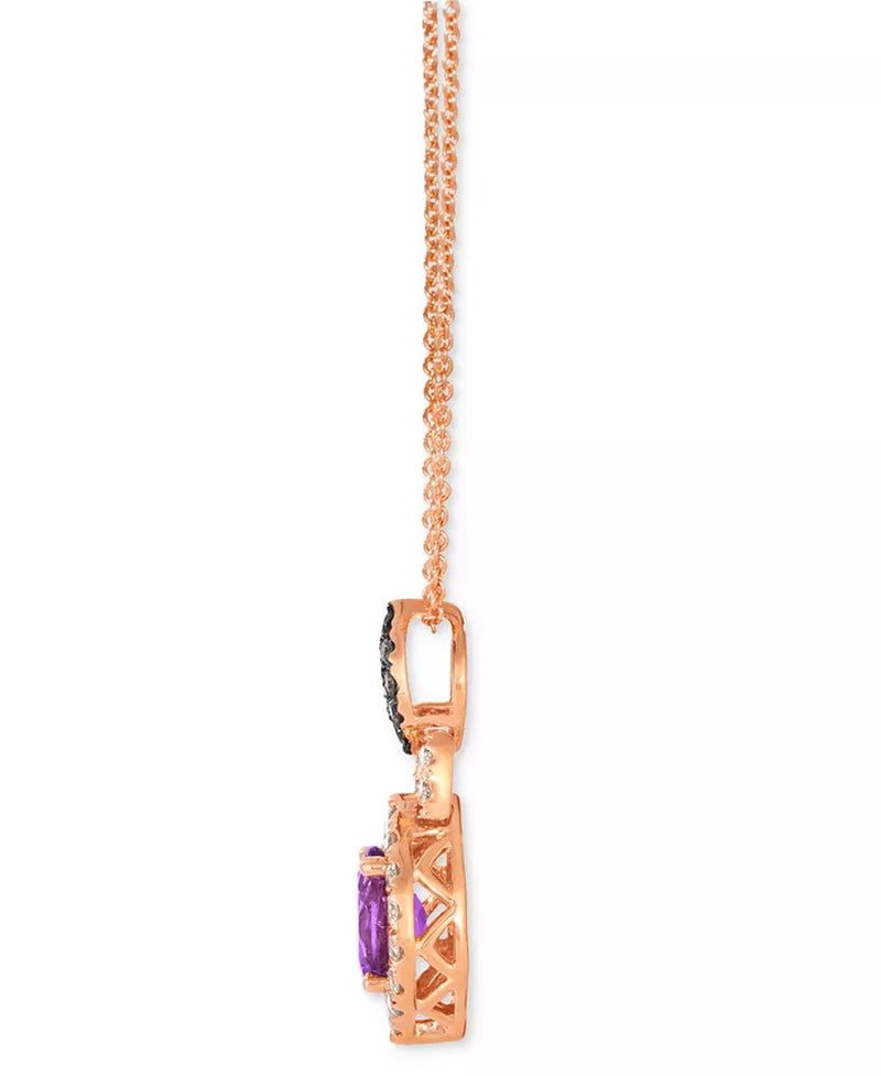 [14K] Rose Gold Grape Amethyst (3/4 Ct. T.W.) & Diamond (1/3 Ct. T.W.) Halo Necklace