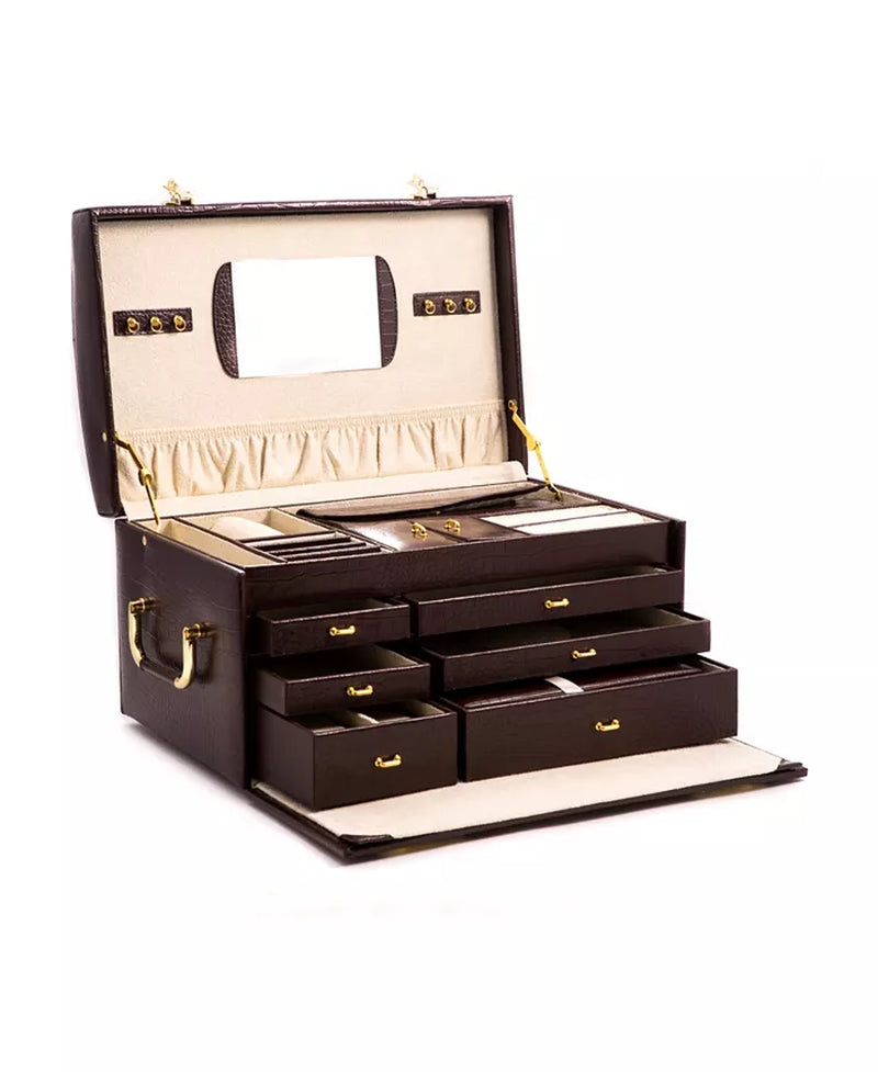 Multi Level Jewelry Chest - 2 Removable Travel Cases, Mirror and Locking Clasps