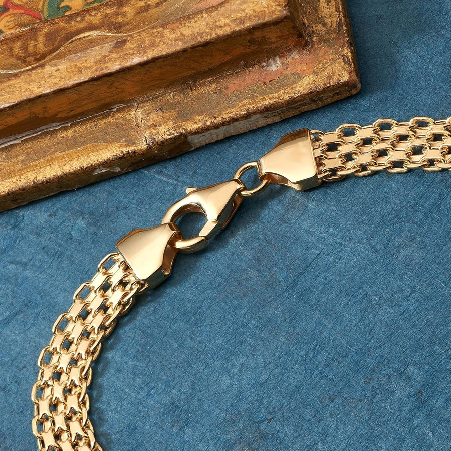 [18K]  Yellow Gold Italian Bismark-Link Bracelet