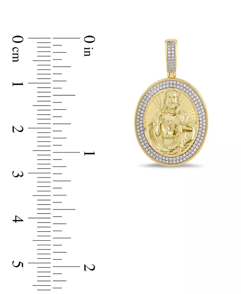 [10K, 1/3 Ct. T.W.] Gold Diamond Framed Christ Medallion Pendant 