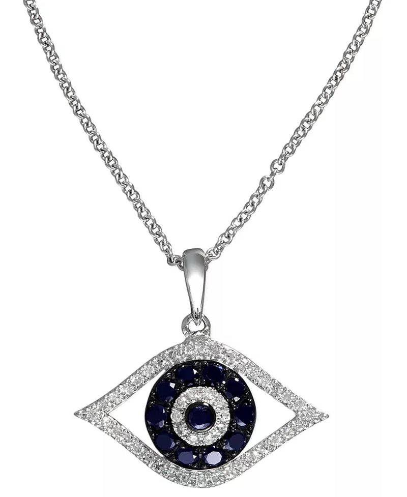 [14K, 1/4 Ct. T.W.] Gold & Sapphire Black and White Diamond Evil Eye Pendant