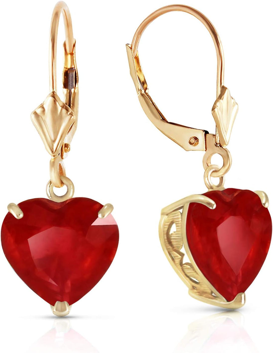 [14K, 10Mm] Solid Gold Rubies Heart Earrings