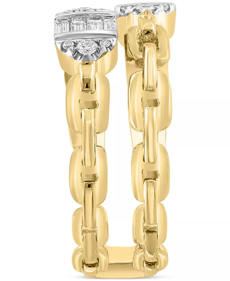 [14K, 1/4 Ct. T.W.] Gold Diamond Baguette & Round Chain Link Double Ring