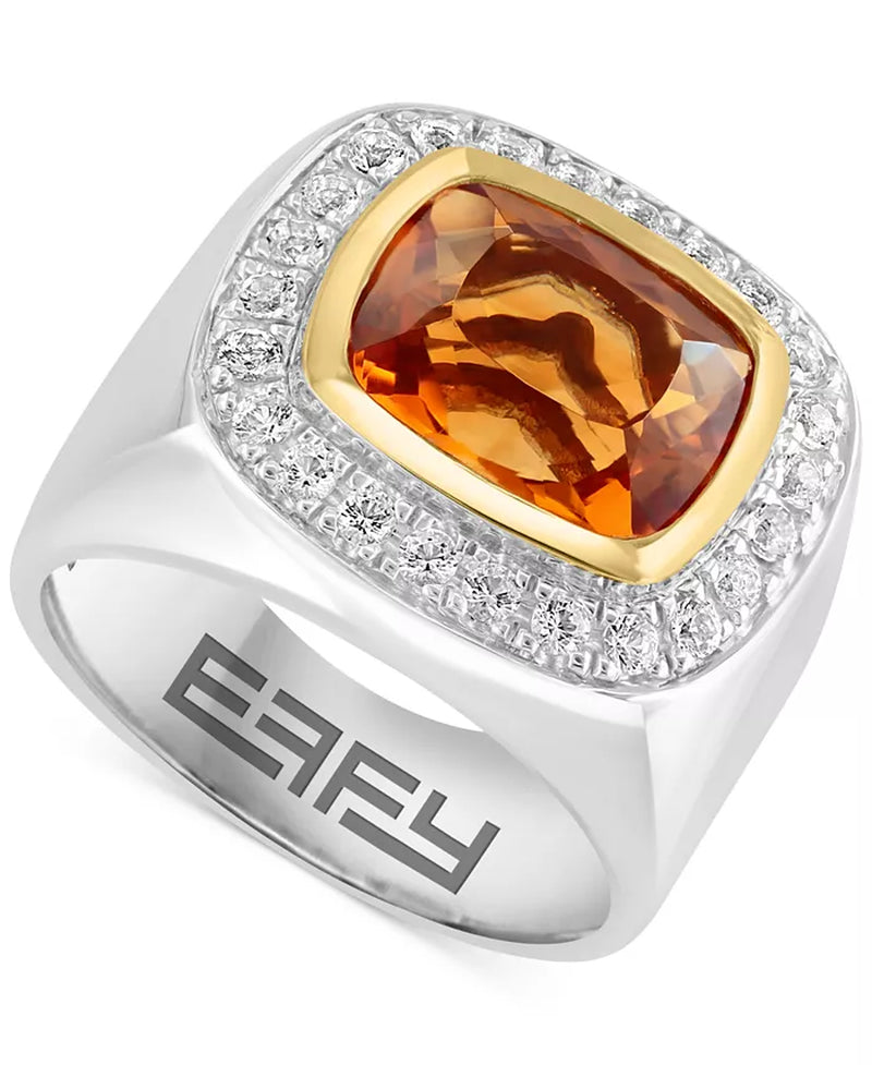 [18K ] Gold-Plate Sterling Silver Madeira Citrine (6 Ct. T.W.) & White Topaz (3/4 Ct. T.W.) Ring