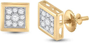 [14K, 1/3 Cttw] Yellow Gold Mens Round Diamonds & Square Stud Earrings