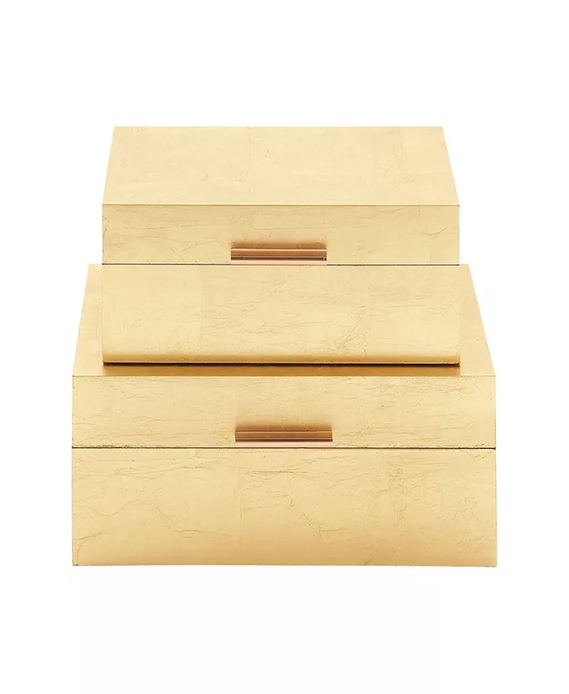 Cosmopolitan Set of 2 Gold Wood Glam Box, 11", 13"