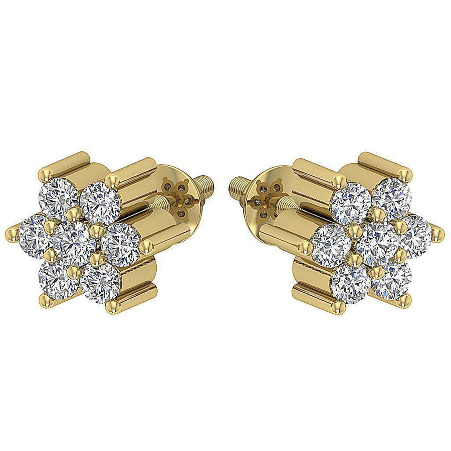 I3 H 0.26 Carat Genuine Diamond Cluster Studs Earring Prong Set 14K Yellow Gold