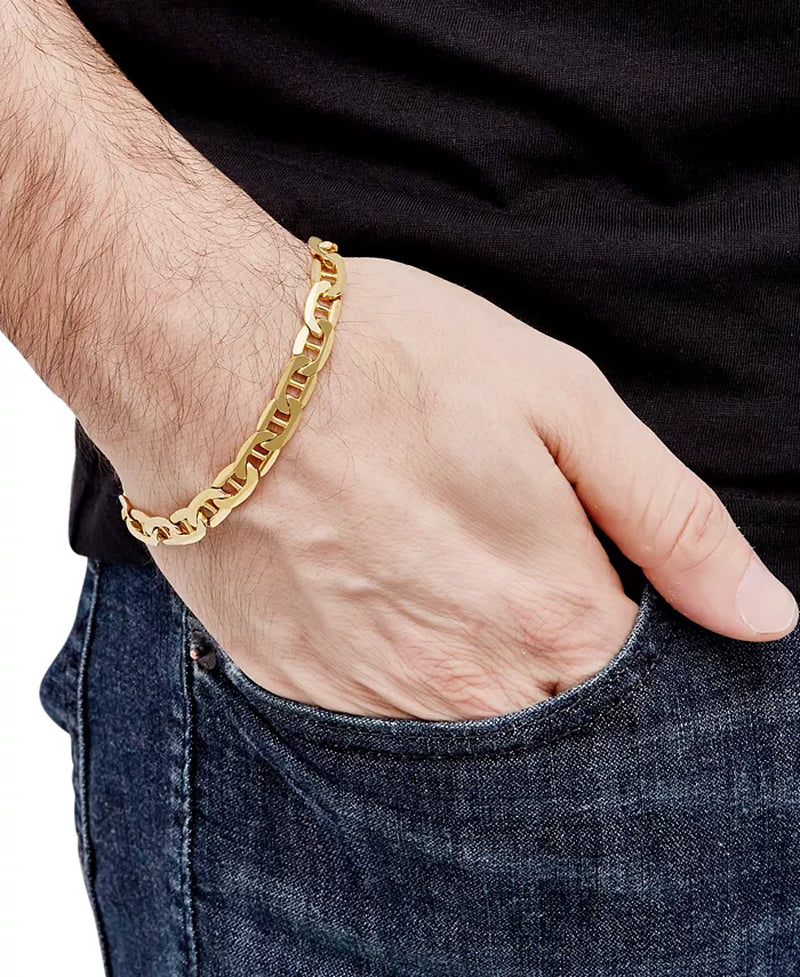 [14K] Gold Mens Polished Mariner Link Chain Bracelet