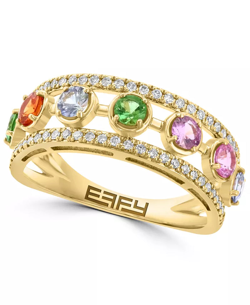 [14K] Gold  Multi-Gemstone (7/8 Ct. T.W.) & Diamond (1/5 Ct. T.W.) Open Work Statement Ring