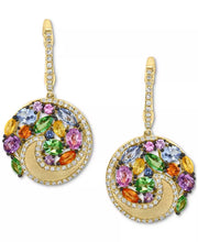 [14K] Gold Multi-Gemstone (3-1/6 Ct. T.W.) & Diamond (3/8 Ct. T.W.) Swirling Dangle Hoop Earrings