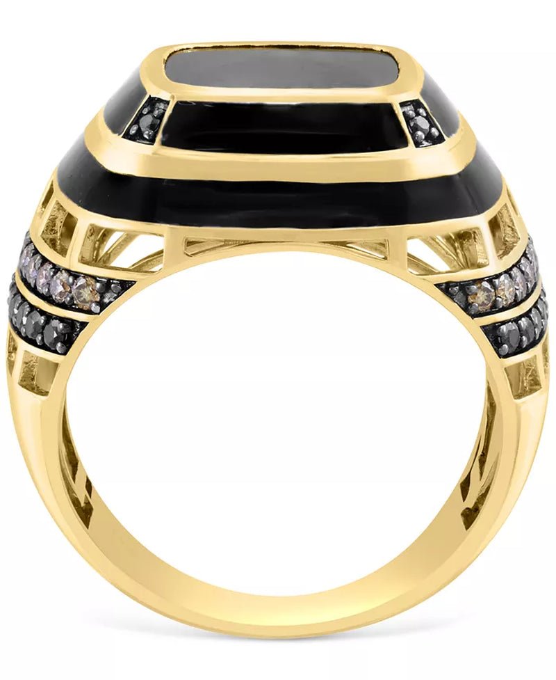 [14K] Gold Men's Onyx & Black Diamond (1/4 Ct. T.W.) & Espresso Diamond (1/3 Ct. T.W.) Ring