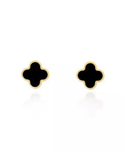 [14K] Yellow Gold Small Onyx Clover Stud Earrings