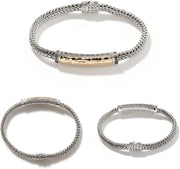 Women'S Classic Chain Hammered 18K Gold and Silver Extra-Small Bracelet 5Mm with Pusher Clasp with Black Sapphire