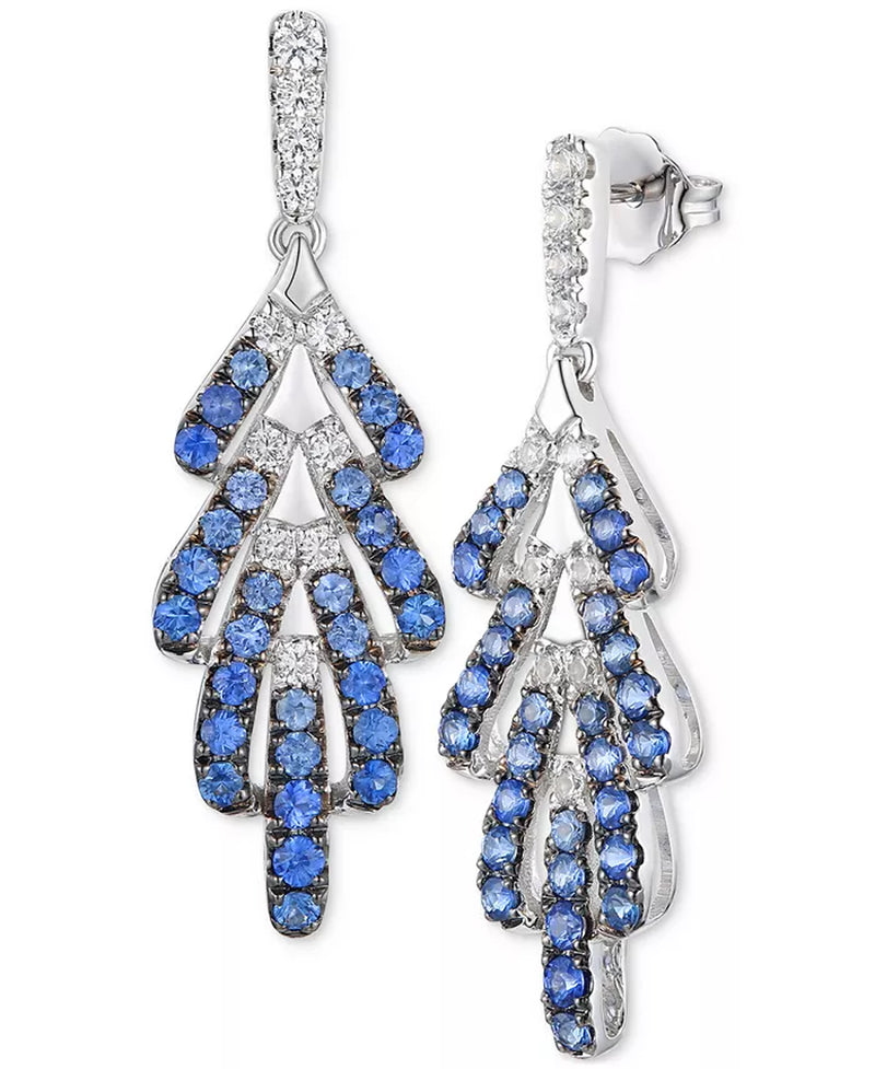 [14K] White Gold Denim Ombrã© (1-1/4 Ct. T.W.) & White Sapphire (3/8 Ct. T.W.) Drop Earrings