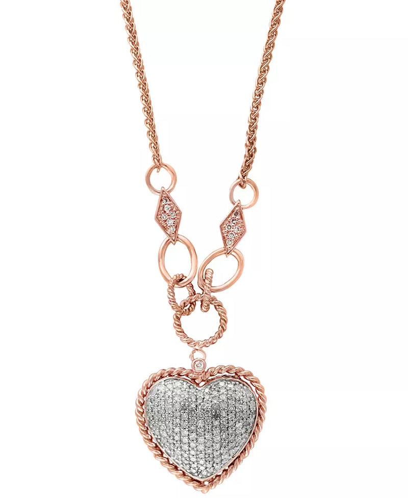 [14K, 3/4 Ct. T.W.] Rose Gold D'Oro Diamond Pavé Diamond Heart Pendant