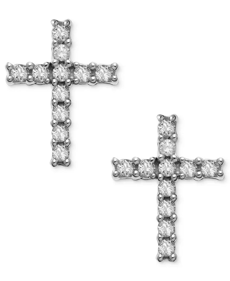 [14K] White Gold Men's Diamond Accent Cross Stud Earrings