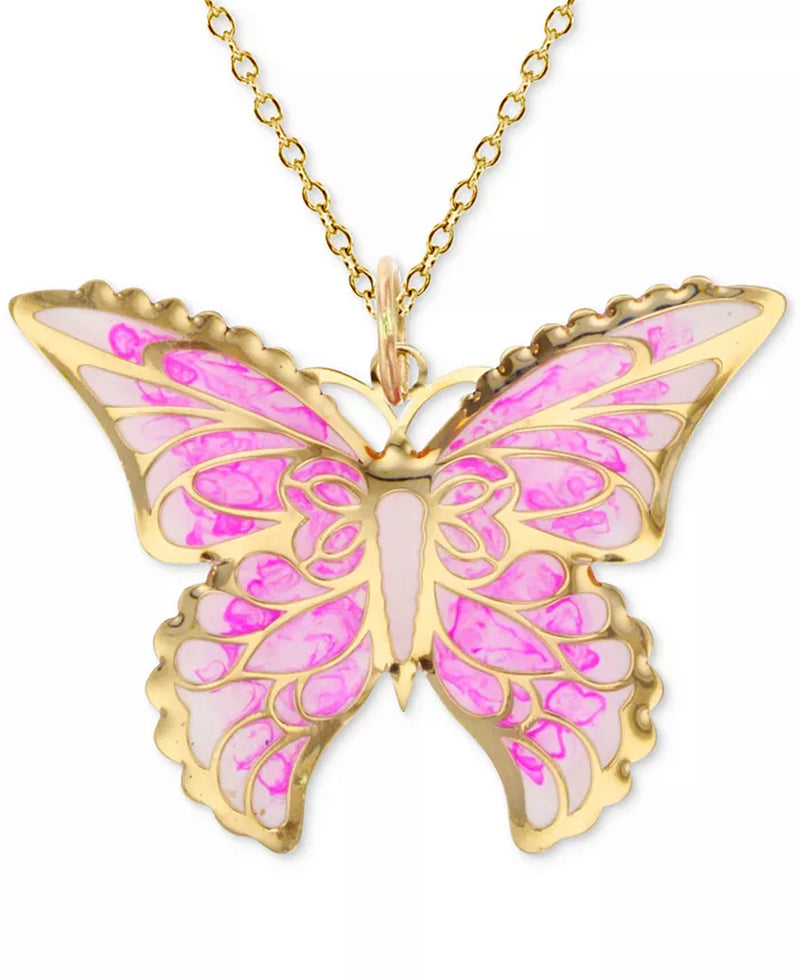 [14K, 18"] Gold Enamel Ombré Butterfly Pendant Necklace