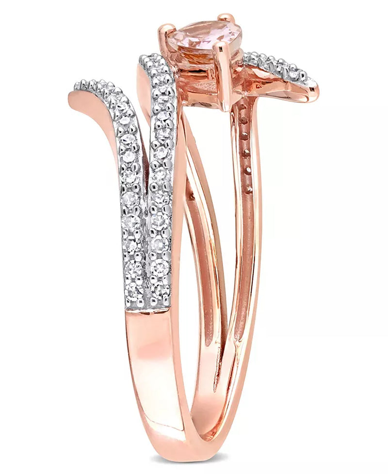 [10K] Rose Gold Morganite & Diamond Open Wrap Ring