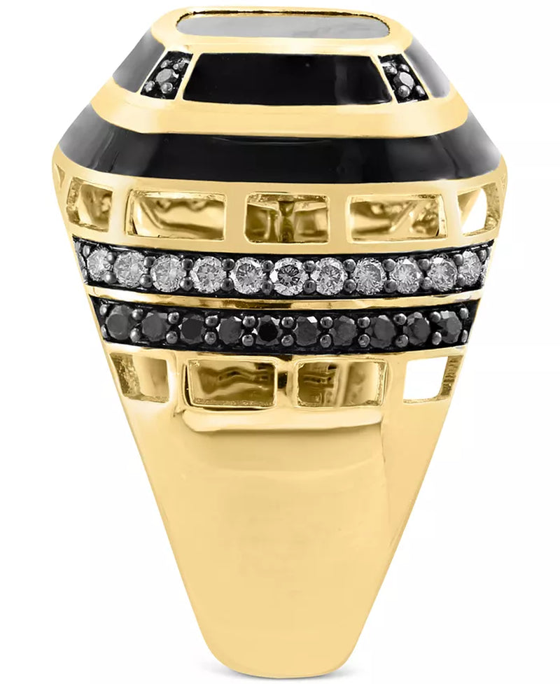 [14K] Gold Men's Onyx & Black Diamond (1/4 Ct. T.W.) & Espresso Diamond (1/3 Ct. T.W.) Ring