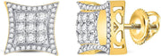 [14K, 7/8 Cttw] Yellow Gold Mens Round Diamond Kite Squared Stud Earrings 