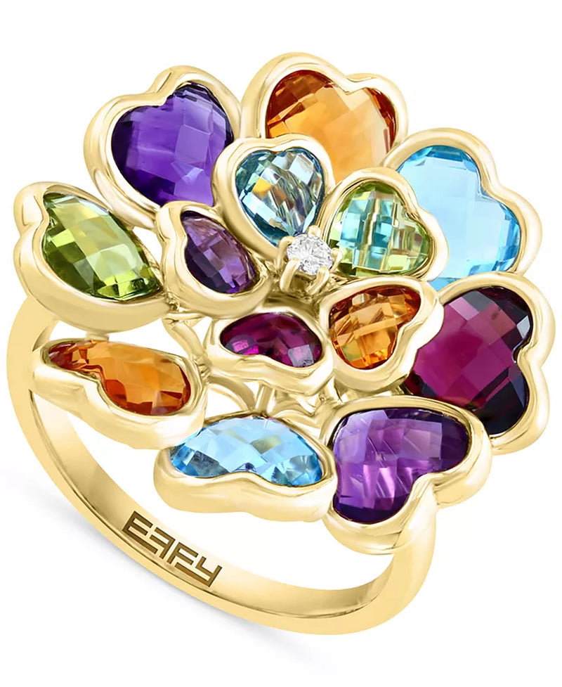 EFFYÂ® Multi-Gemstones (8-3/4 Ct. T.W.) & Diamond (1/20 Ct. T.W.) Heart Cluster Ring in 14K Gold