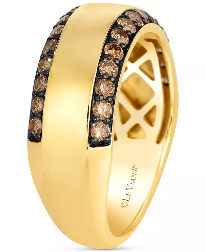 [14K, 1 Ct. T.W] Gold Chocolatierâ® Mens Chocolate Diamond Two Row Band