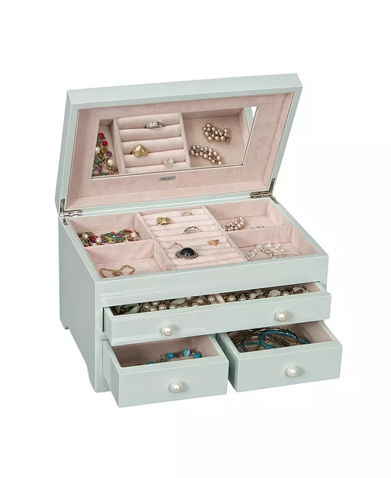 High Gloss Wooden Jewelry Box in Seafoam Finish