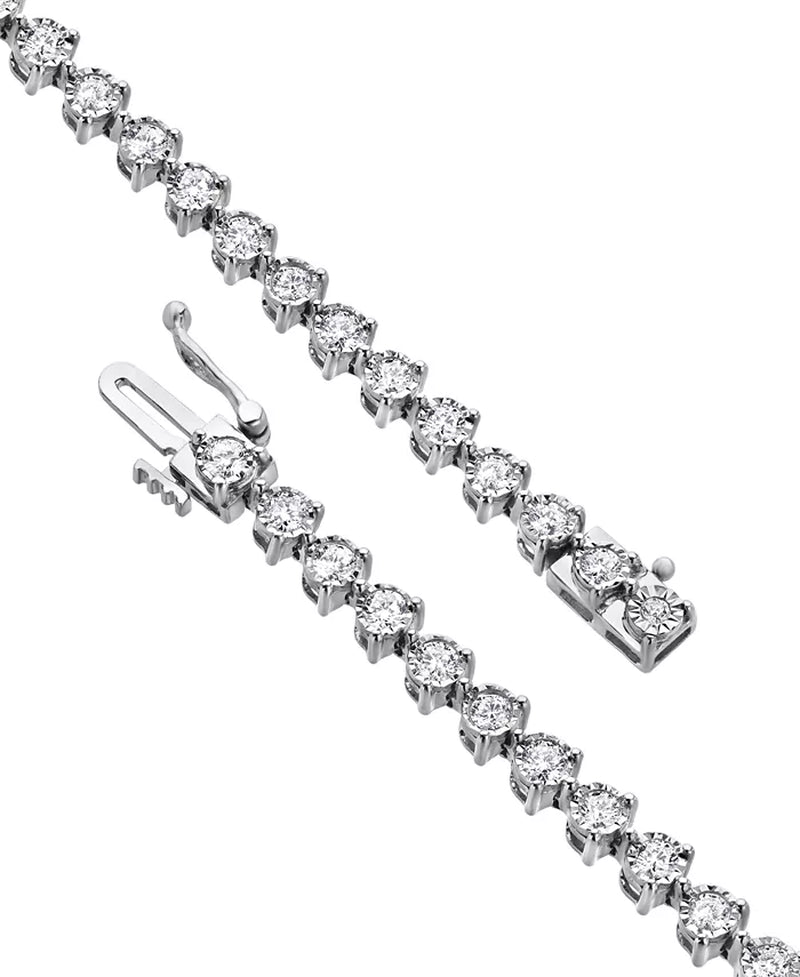 [10K, 2-3/8 Ct. T.W.] White Gold Diamond Tri Prong-Set Tennis Bracelet