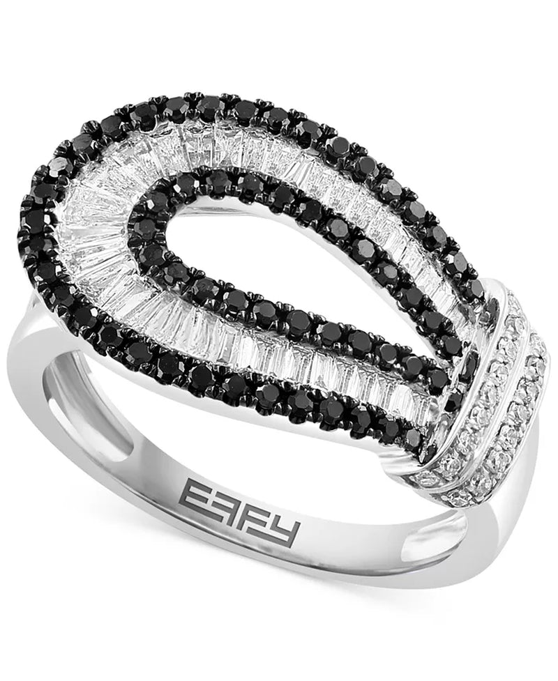 [14K, 5/8 Ct. T.W.] White Gold Black & White Diamond Loop Statement Ring