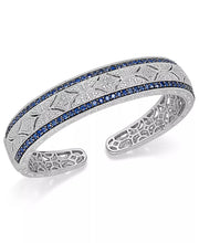 [2-3/8 Ct. T.W.] Sterling Silver Sapphire & Diamond (1/10 Ct. T.W.) Antique Cuff Bracelet