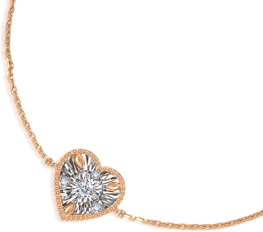 [18K] White & Rose Solid Gold Diamond Heart-Shaped Bracelet