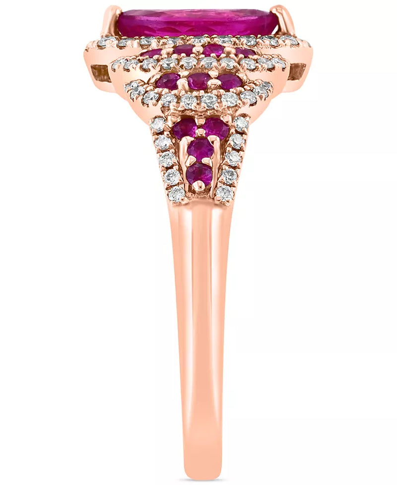 [14K] Rose Gold  Ruby (7/8 Ct. T.W.) & Diamond (7/8 Ct. T.W.) Marquise Halo Statement Ring