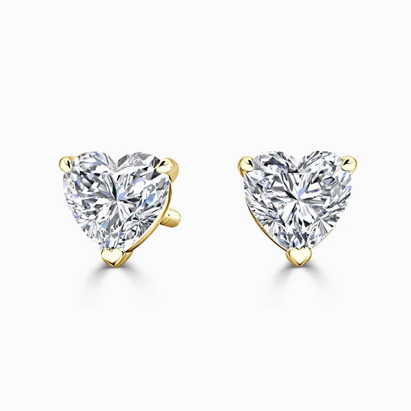 0.50 Carat Stunning Heart Cut Lab Created Diamond Stud Earrings for Women Solid 14K Yellow Gold Push Back Studs Earring