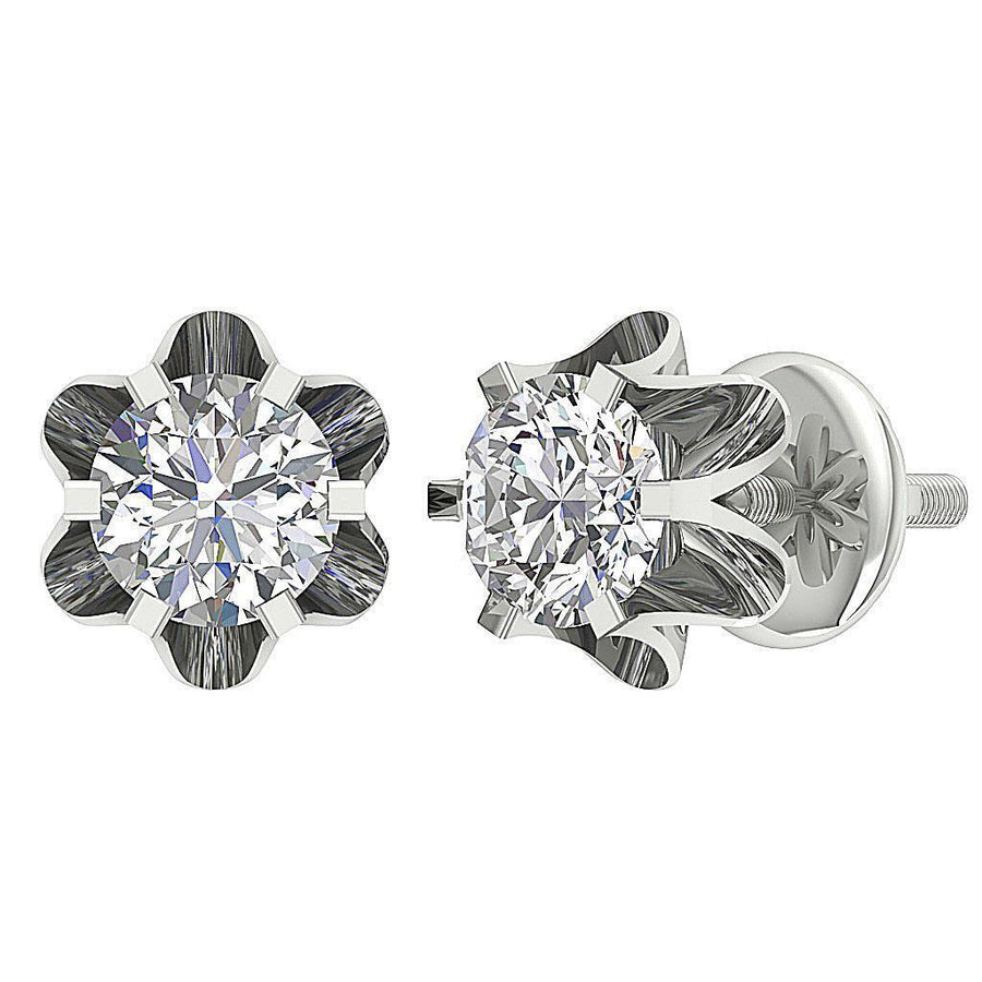 [14K, 0.55 Ct ]White Gold Six Prong Solitaire Lab Grown Round Diamond Studs