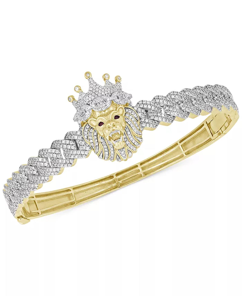 [10K, 1-1/2 Ct. T.W.] Gold Mens Diamond Lion King Bangle Bracelet