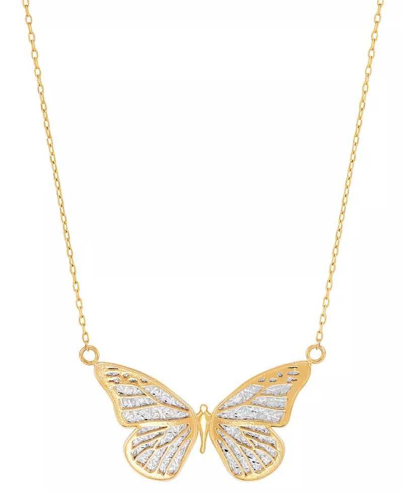 [10K] Gold Two-Tone Butterfly Pendant Necklace