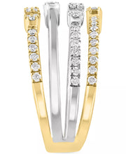 [14K, 3/4 Ct. T.W.] Two-Tone Gold  Diamond Baguette & Round Multi-row Statement Ring