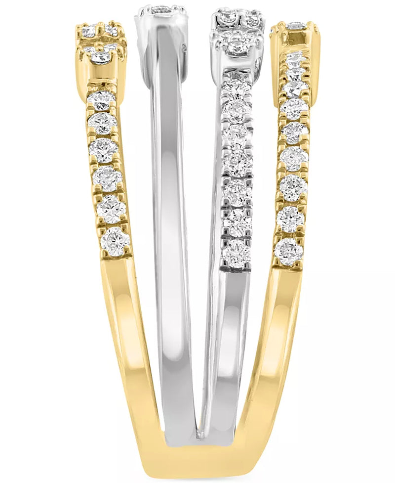 [14K, 3/4 Ct. T.W.] Two-Tone Gold  Diamond Baguette & Round Multi-row Statement Ring