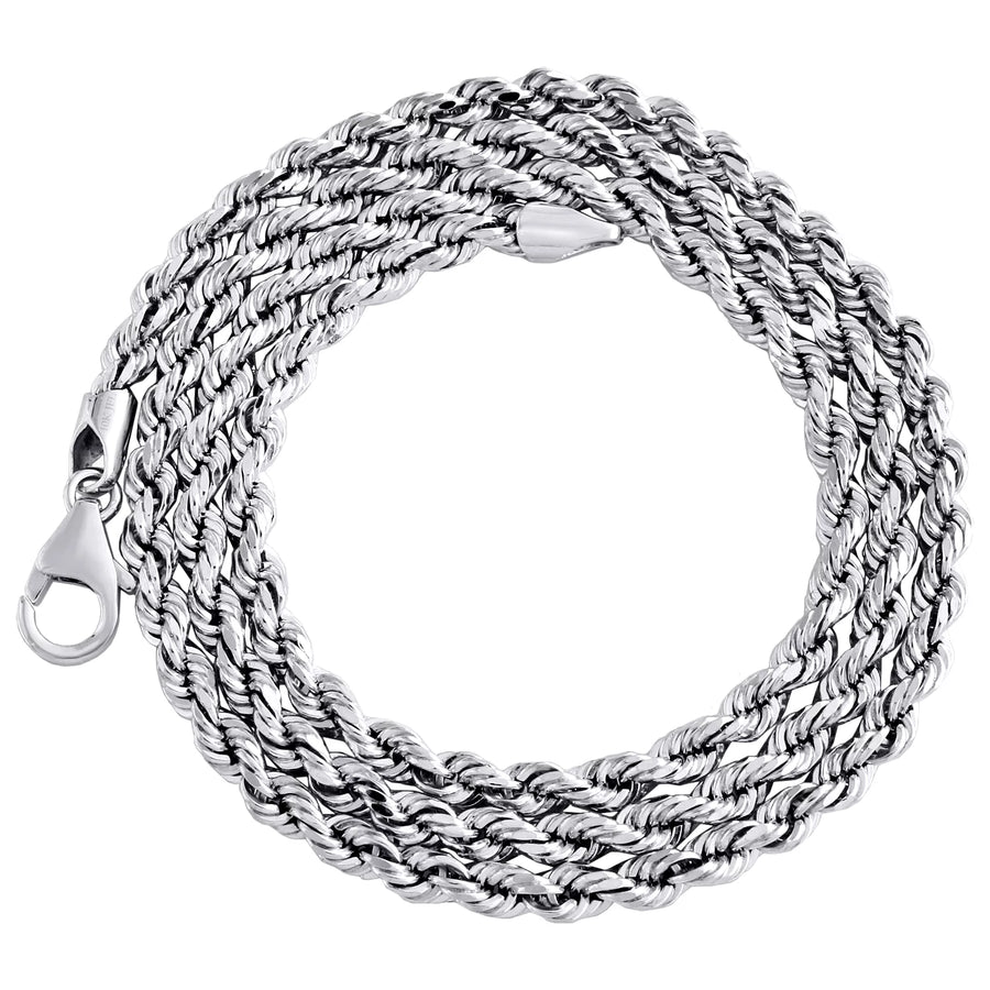 10K White Gold 3.25Mm Semi Solid Diamond Cut Rope Link Chain Necklace 18 Inch