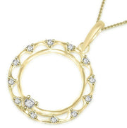 [14K, 0.25 Ct] White Yellow Gold Circle Pendant Necklace Natural Diamond 