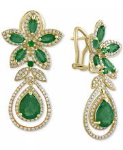 [14K] White Gold  Emerald (5-1/4 Ct. T.W.) & Diamond (1-1/4 Ct. T.W.) Teardrop Earrings