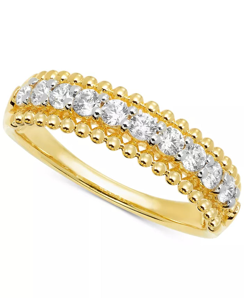 [14K, 1/2 Ct. T.W.] Gold Diamond Beaded Edge Band