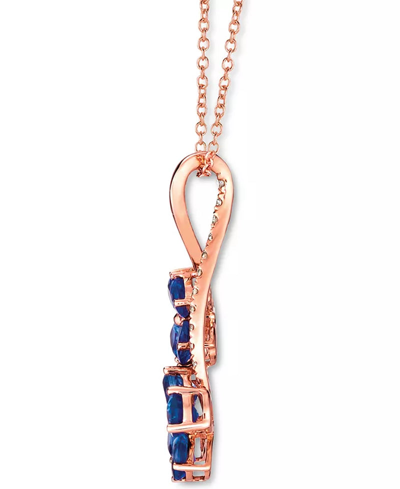 [14K] Rose Gold Blueberry Sapphire (1-1/2 Ct. T.W.) & Nude Diamond (1/10 Ct. T.W.) Flower Necklace