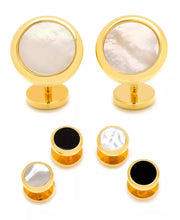 Double Sided round Beveled Cufflink and Stud Set