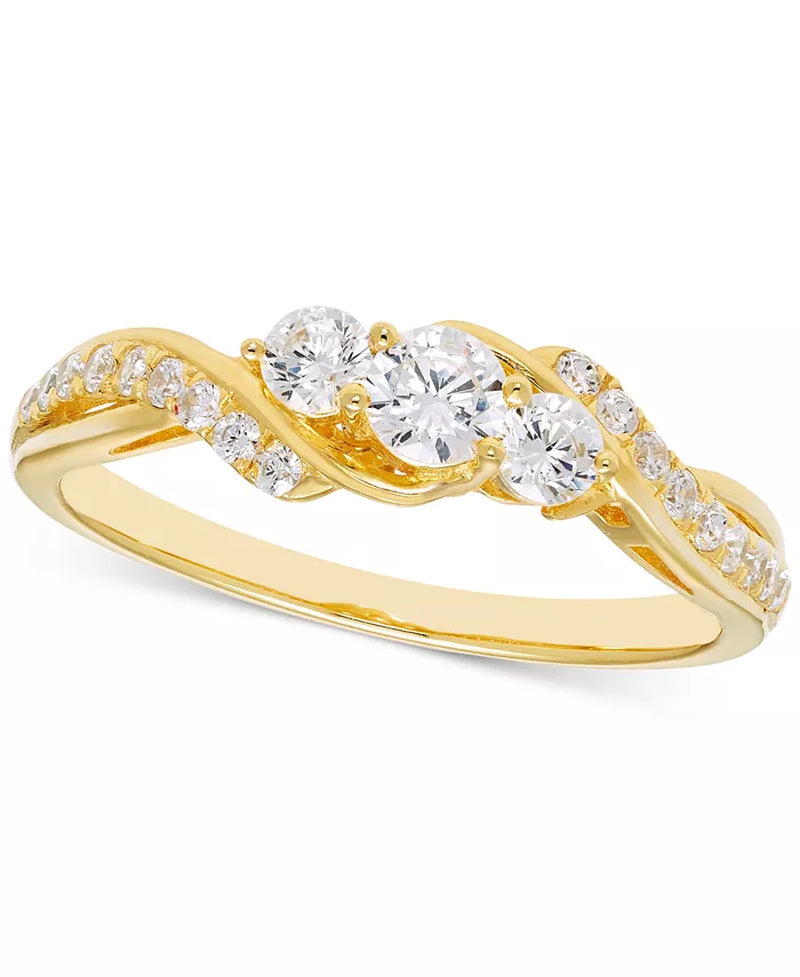 [14K, 1/2 Ct. T.W.] Gold Diamond Three Stone Twist Engagement Ring