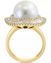 [14K, 1-1/6 Ct. T.W.] Gold  Freshwater Pearl (10Mm) & Diamond Halo Ring