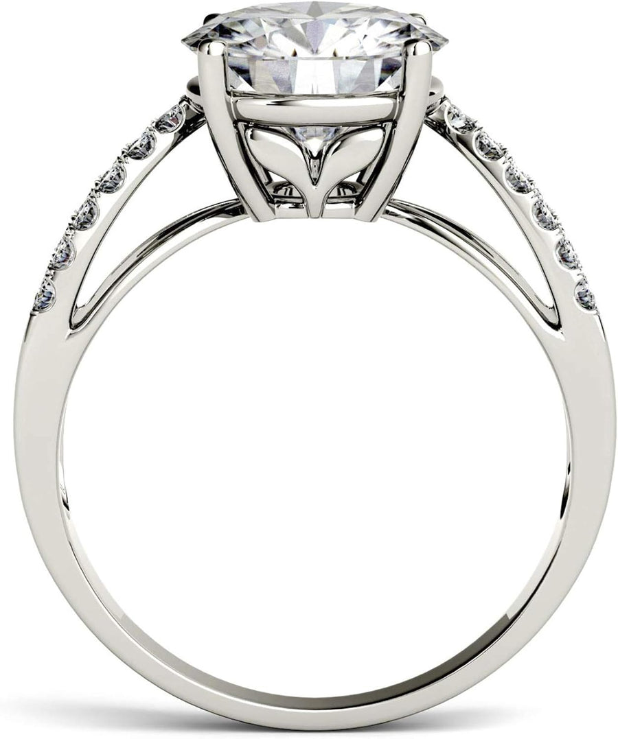 [14K,  2.92 Cttw] Solid Gold Created Moissanite Round Cut Engagement Ring